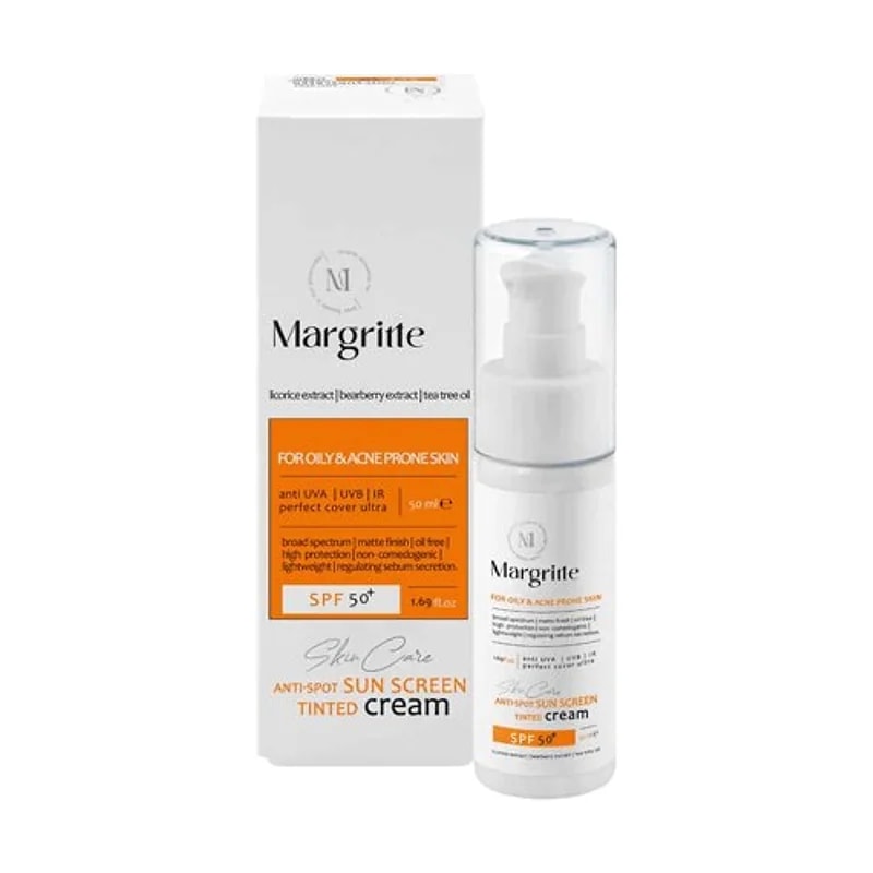 کرم ضدآفتاب و روشن‌کننده SPF50 بژ روشن، پوست چرب و مستعد آکنه مارگریت ۵۰ میلی‌لیتر - تصویر اصلی محصول
